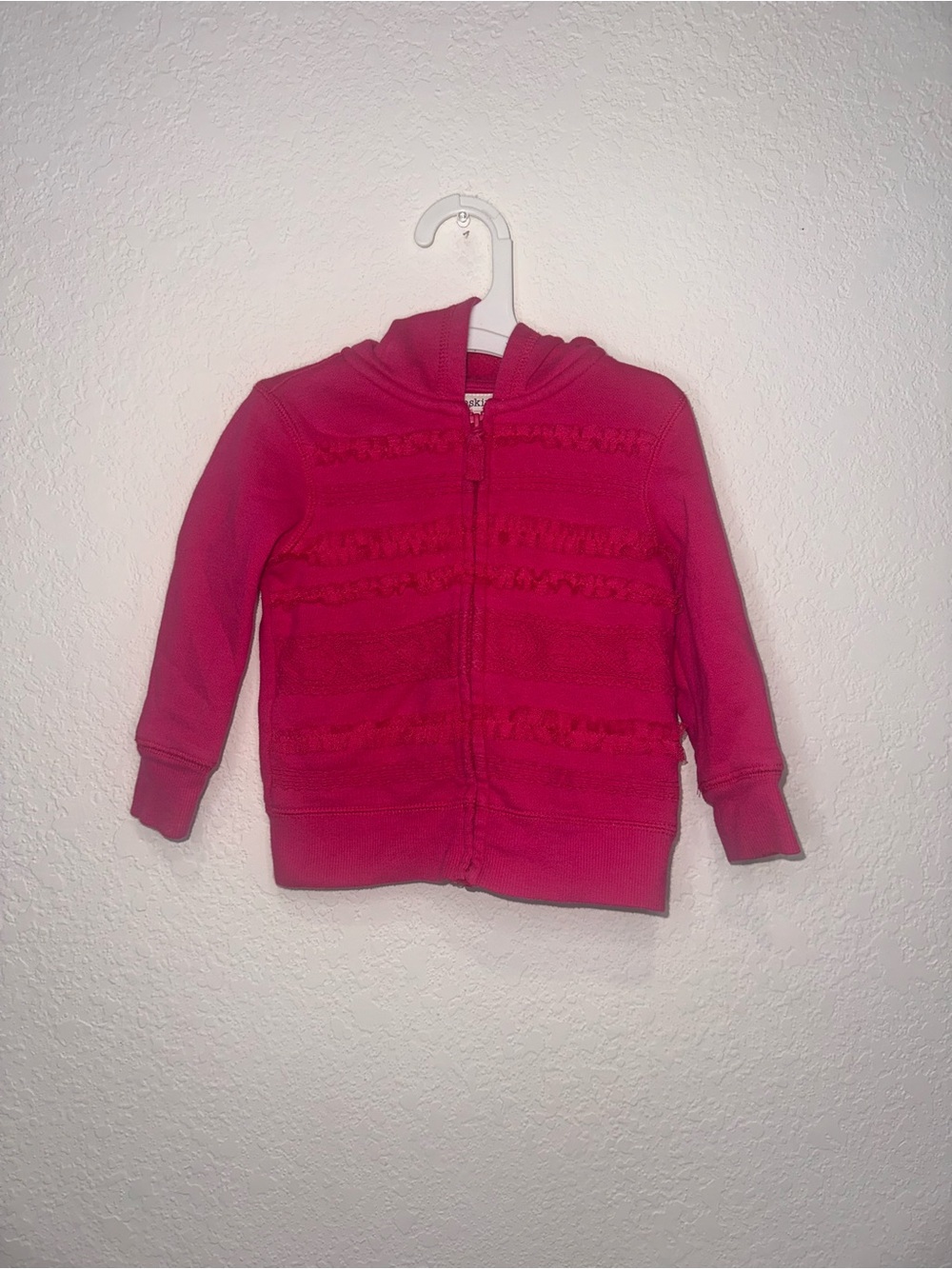 y2k Toughskins Girls' Hooded Zip Ruffle Sweatshirt Hot Pink 18 Months